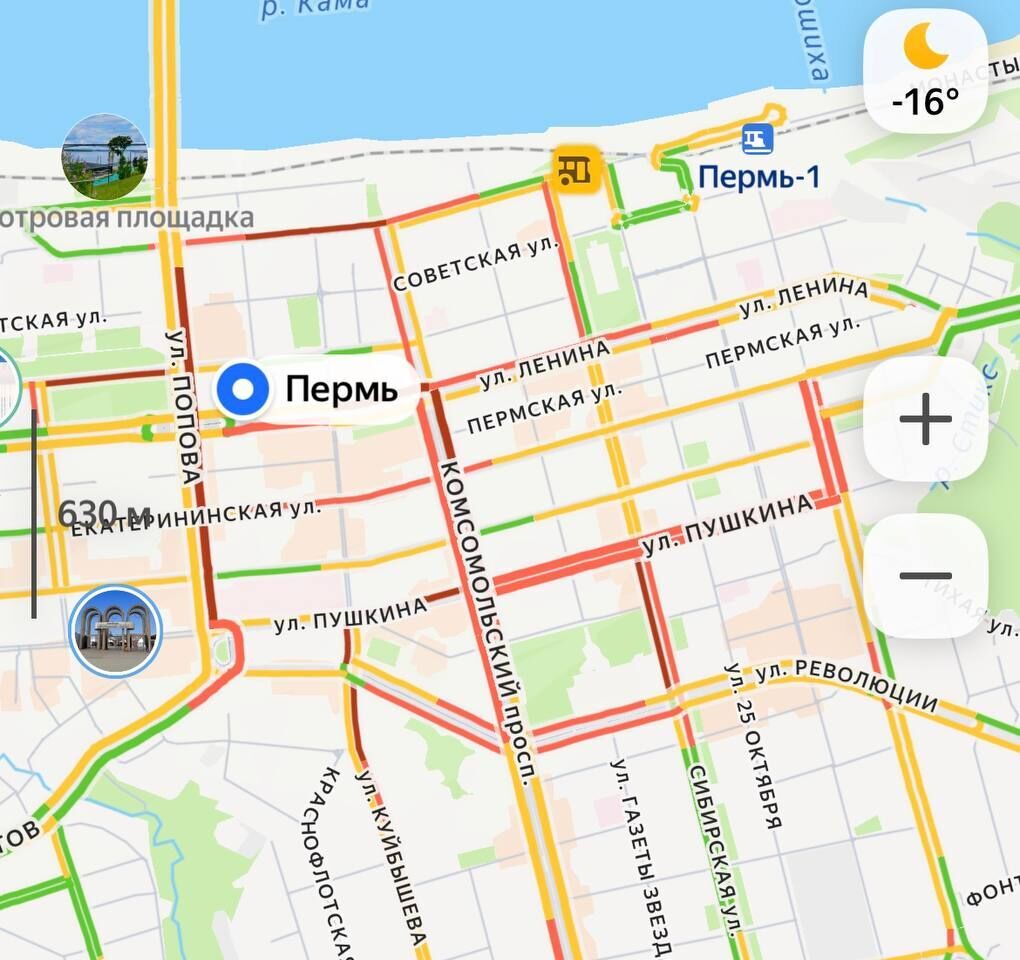 Вечером 8 декабря пробки в Перми достигли восемь баллов